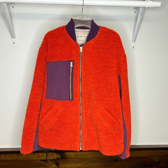 Free People Jackets & Blazers - We The Free Orange‎ & Purple Sherpa Zip Up Jacket- S